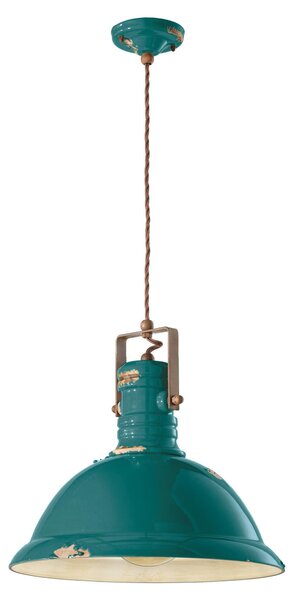 Sospensione da interno a in Ferro Vintage materiale Ceramico URBAN RETRO' dimensione 40x40x h 36 cm peso 3,62 kg - Attacco Lampada E 27 Vintage Verde
