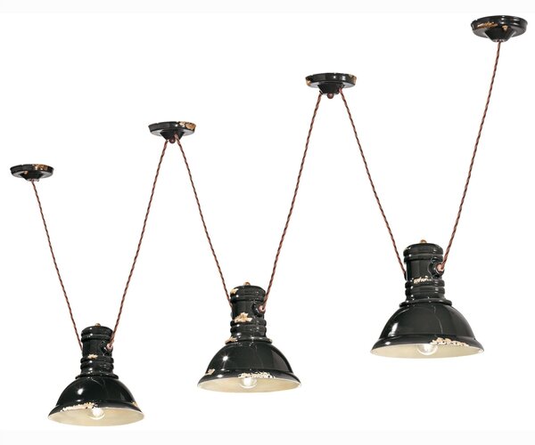 Sospensione da interno a tre luci in materiale Ceramico URBAN RETRO' dimensione 13x h 19 cm peso 3,70 kg - Attacco Lampada E 27 Nero