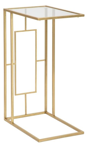 Tavolinetto rettangolare da Divano in metallo dorato Dimensioni 40,5x25,5x60 cm in metallo verniciato Oro e Vetro