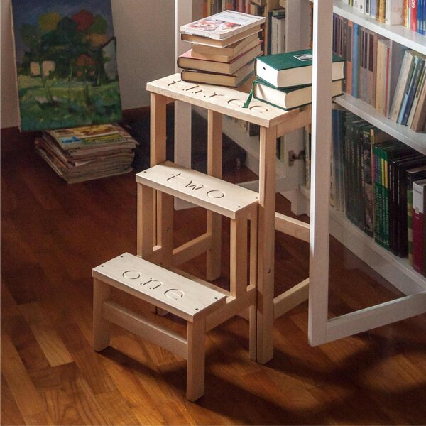 Scalatte, Sgabello Pieghevole e trasportabile 3 gradini HAPPY NUMBERS Dimensioni H 60 40x46xh 60 cm Peso 6 Kg naturale
