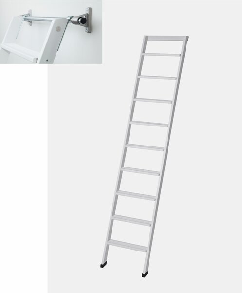 Scala da Appoggio UP 9 gradini Lunghezza 2,25 Mt in Faggio Massello Dimensioni 45x9x h225 cm Peso 7 Kg con colore Bianco laccato