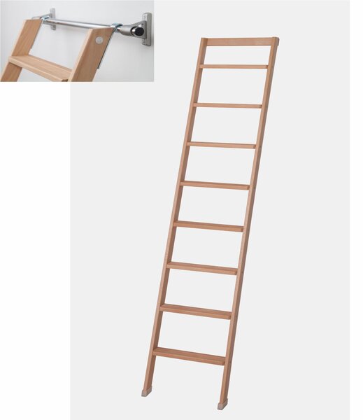 Scala da Appoggio UP 8 gradini Lunghezza 2 Mt in Faggio Massello Dimensioni 45x9x h203 cm Peso 6 Kg con kit di appoggio colore legno Naturale