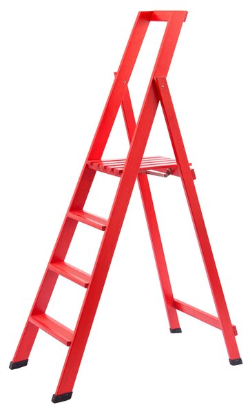 Scala quattro gradini richiudibile BIBO 4 in Faggio Massello Dimensioni H88 cm 50x11x163 cm Peso 7 Kg Rosso