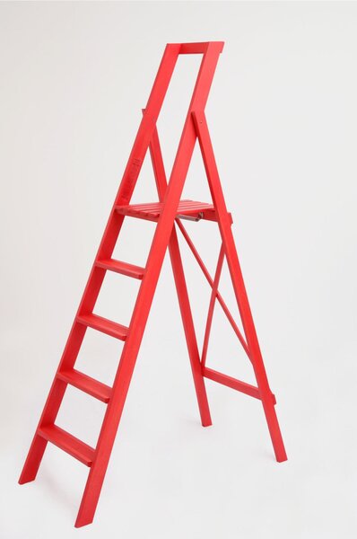 Scala Cinque gradini richiudibile BIBO 5 in Faggio Massello Dimensioni H100 cm 54x11x188 cm Peso 9 Kg Rosso