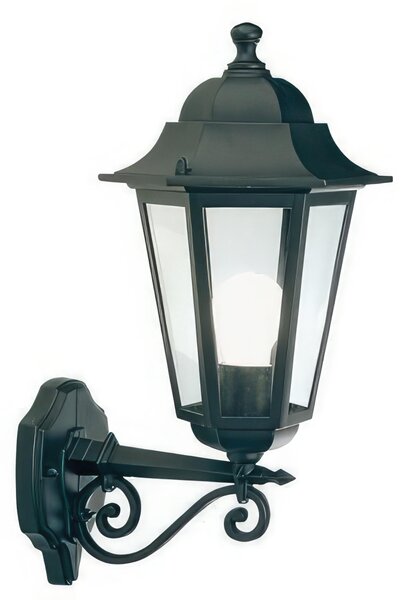 Applique Esagonale in pressofusione di alluminio. ASSISI Grande Diffusori in vetro trasparente. 29x23x h 46 cm Altezza max lampada: 200mm. Alimentazione 230 V ~ 50 Hz NERO