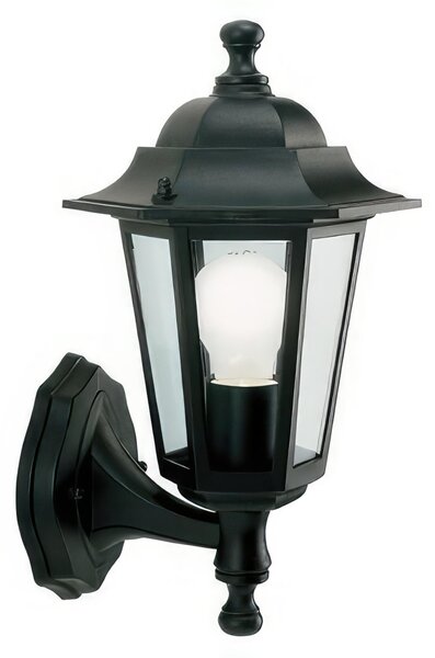 Applique Esagonale in pressofusione di alluminio. KAYAK Piccola Diffusori in vetro trasparente. 20x21x h 34 cm Altezza max lampada: 155mm. Alimentazione 230 V ~ 50 Hz NERO
