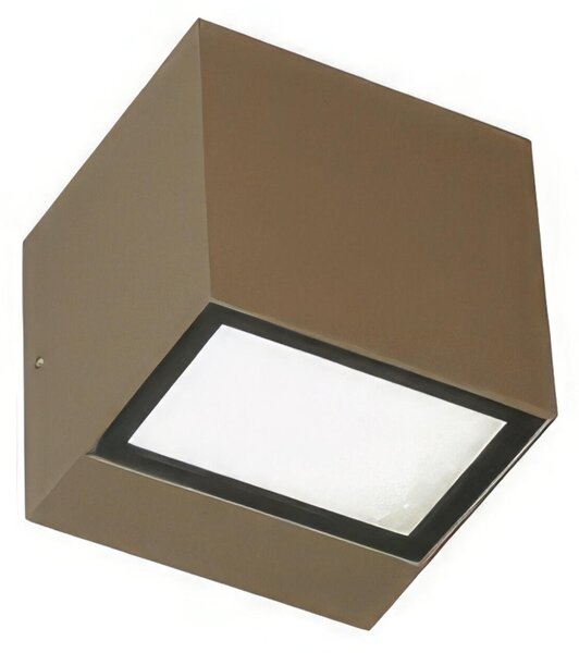 Applique Biemissione in alluminio pressofuso BOX APPLIQUE MINI 5,5W 5,5W LED 3000K Dimensioni 9x8,5xh 8,5 cm Diffusori in vetro trasparente colore CAFFE'