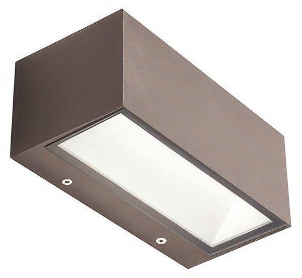 Applique in alluminio pressofuso BOX APPLIQUE MEDIA 12W LED 3000K Dimensioni 14x8,9x h 6,5 cm Diffusori in vetro trasparente colore CAFFE'