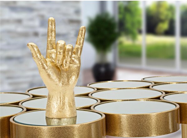 Mano Dorata Statuetta Gesto Dell 'YEAH Dimensioni 14,5x7xh 22,5 cm in resina decorata a mano colore Oro Lucido