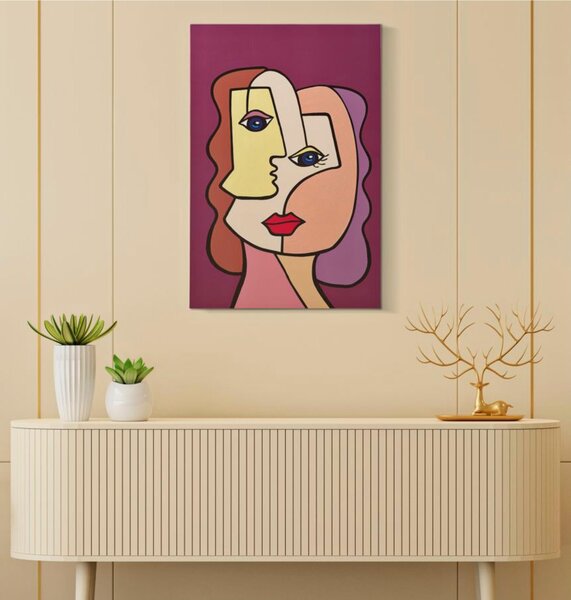 Stampa su Tela intelaiatura in legno Design Ispirato al Cubismo FACES NEW dimensioni 60x3xh 90 cm Legno colore multicolore