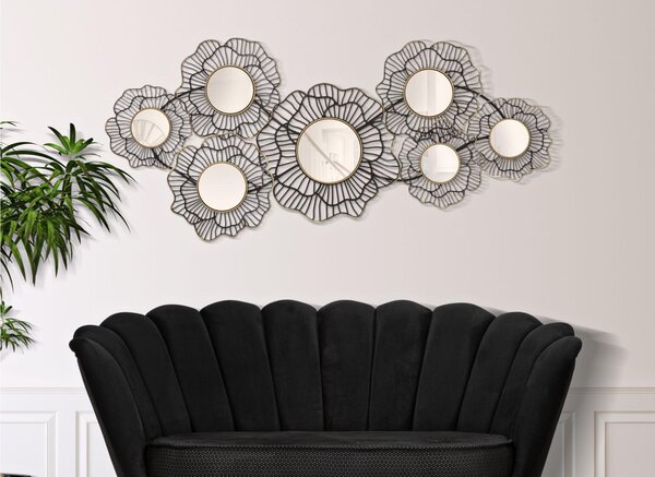 Pannello decorativo 3D dorato composto da fiori con specchi OSAKA 121x5xh 26 cm peso 2,5 kg Multicolor metallo nero oro