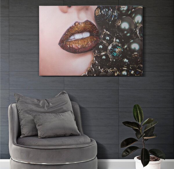 Stampa su Tela intelaiatura in legno Design Volto Femminile dai Toni caldi BEAUTIFUL LIPS dimensioni 80x3,8xh 120 cm Legno colore multicolore