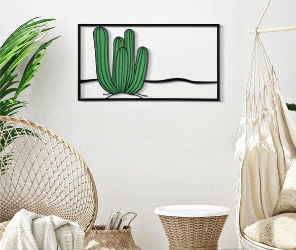 Pannello decorativo 3D - da parete in metallo CACTUS Dimensioni 60x1,3x33 raffigurato un panorama desertico con un cactus verde acceso