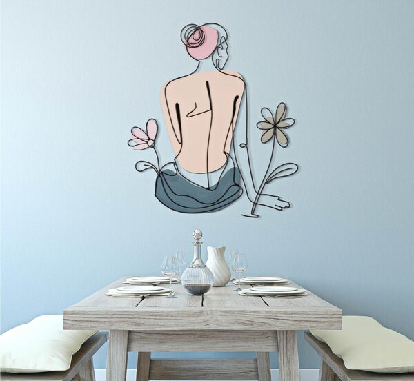 Pannello decorativo 3D da parete in metallo COLOR LADY W-FLOWER 80x1,3x h 90 cm peso 1,0 kg tratti delicati DI Figura di una ragazza seduta di spalle in un prato fiorito