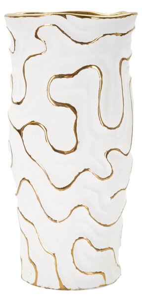 Vaso in ceramica bianca con eleganti linee dorate, ADORE ideale nell'arredamento Dimensioni � 16X32,5 cm in Polyresin multicolor