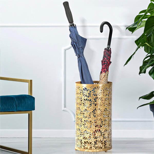 Portaombrelli Rotondo In metallo Dorato FIORI GLAM Dimensioni � 24X42 cm peso 1,00kg, decori Fiori colore oro