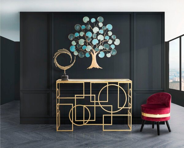 Consolle rettangolare in metallo dorato con piano in vetro a specchio MARIE Dimensioni 120x41x h 81 cm - Peso 11,2 kg Vetro temperato a specchio telaio oro