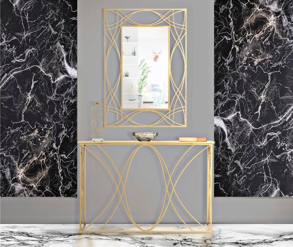 Consolle Tavolo in metallo dorato e Vetro Specchio EXY , Dimensioni 120x40x80 cm, - Peso 12 kg Vetro temperato a specchio
