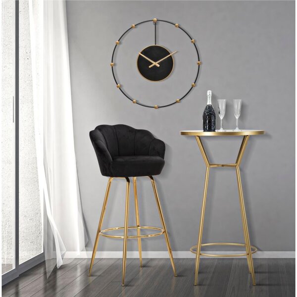Sgabello bar in velluto imbottito nero con gambe in legno VIENNA NERO 55x53xh 110 cm - peso 7 kg set gambe Metallo dorato design petali di fiore