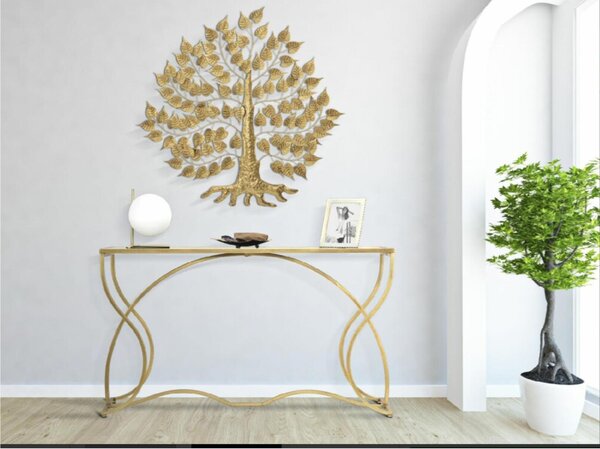 Consolle Tavolo in metallo dorato e Vetro Specchio EXY , Dimensioni 130x40x75 cm, - Peso 12 kg Vetro temperato a specchio