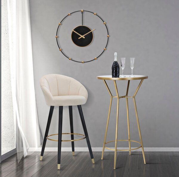 Sgabello bar in velluto imbottito crema con gambe in legno PRAGUE CREMA 55x56xh 104 cm - peso 8 kg set gambe Metallo dorato
