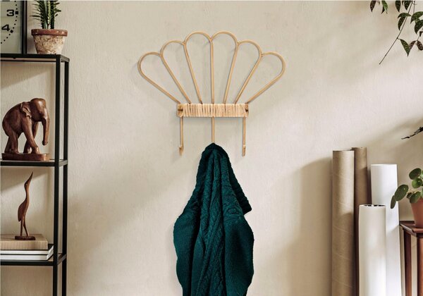 Appendiabiti in Rattan 3 posti PANAMA 3 Ganci 37,5x5x32,5 cm - peso 0,800 kg foglie ondulate e intagliate colore Avana