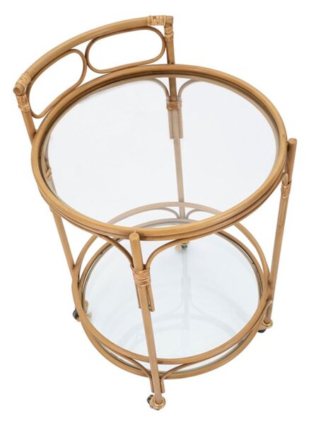 Carrello Portavivande in Rattan e Metallo Rotondo PANAMA 2 ripiani Dimensioni � 51x74 cm Struttura avorio con portabottiglie