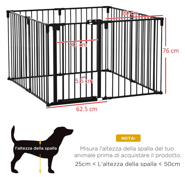 PawHut Cancelletto di Sicurezza Pieghevole 8 Sezioni, Cancellino Barriera per Cani in Acciaio, Sistema di Blocco e Chiusura Automatica, Nero|Aosom