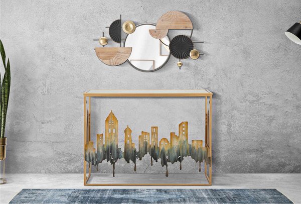 Console rettangolare in metallo dorato con foglie e fiori , CITY , Dimensioni 110x38xh 80 cm - Peso 10,8 kg La struttura in metallo dorato ripiano a specchio