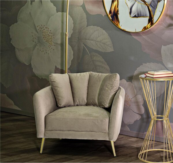 Poltrona in tessuto imbottito telaio in metallo Dorato KIEV Dimensioni 88x77x h74 cm peso 17 kg rivestimento completamente sfoderabile colore grigio