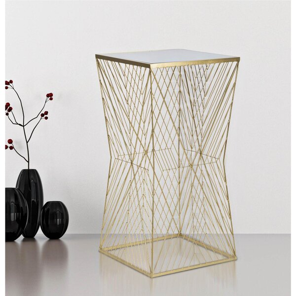 Tavolo porta telefono quadrato in metallo dorato LINES 4 Dimensioni 50x50x h 100 cm - Linee Geometriche dorato