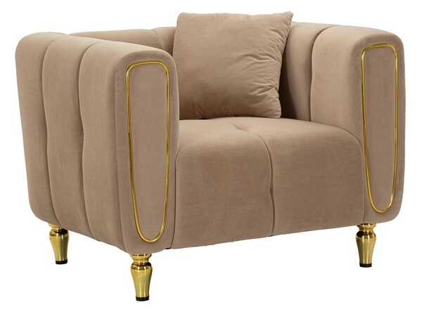 Poltrona grigio con gambe dorate da assemblare, rivestito in velluto trapuntato ALMA GREY Dimensioni 97x81xh 71 cm con cuscino colore Grigio