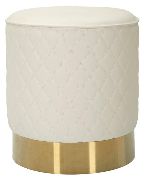 Pouf rotondo bianco trapuntato in simil pelle con base oro SHARON Dimensioni 36x36x h39 cm, Rivestimento simil pelle bianco
