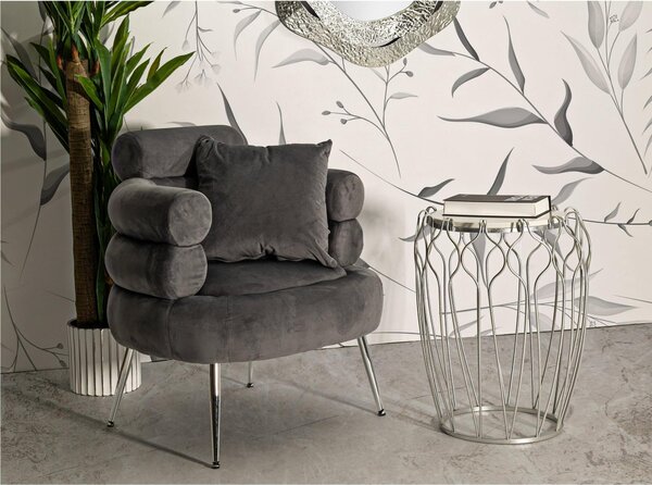 Poltrona verde con gambe dorate rivestito in velluto trapuntato Trapuntato SILVERY PLUS Dimensioni 78x68xh 85 cm colore Grigio E Silver