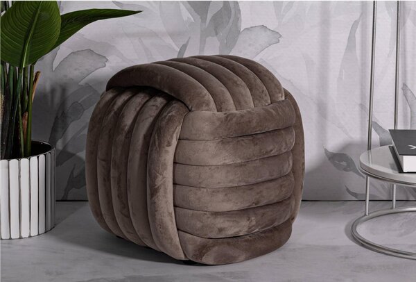 Pouf annodato in velluto crema SOFTY GREY Dimensioni 45x45x h45 cm, Rivestimento di cotone Velluto Grigio