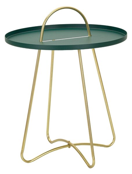 Tavolino verde satinato con gambe dorate, GRENT , Dimensioni 45x45x h 59 cm -Peso 2 kg Metallo colore Verde e ORO