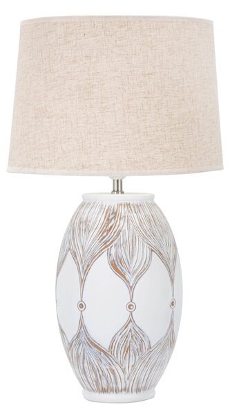 Lampada da tavolo in resina Ovale Dimensioni � 38x h 67 cm in ceramica bianca design decorazioni lineari foglie