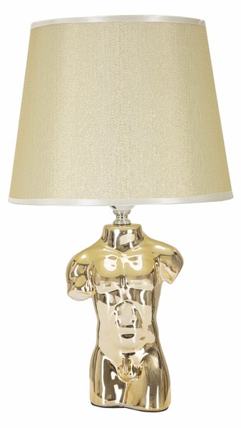 Lampada da comodino in ceramica dorata forma di busto di uomo Dimensioni � 30x h 47,5 cm in ceramica bianca paralume in tessuto beige