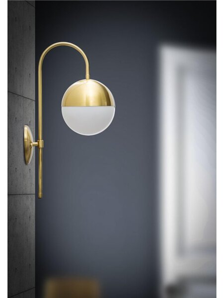 Lampada, Applique Da Muro in metallo dorato opaco GLAMY STREET Dimensioni 19x31x51 cm sfera in vetro bianco