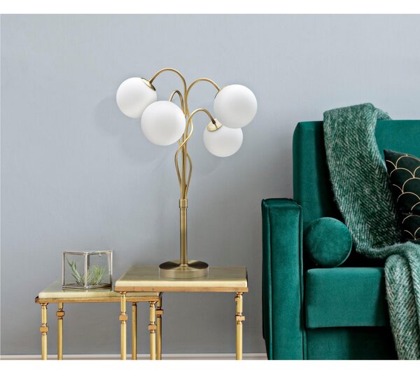 Lampada da tavolo 4 punti luce in metallo dorato GKAMMY Dimensioni � 53X74 CM in metallo sfere in vetro opaco Bianco e nero
