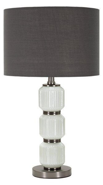 Lampada da Tavolo base in vetro Bianco e paralume in velluto Grigio32x32x h 57 cm Lampada E-27 Attacco con filo FILO colore grigio