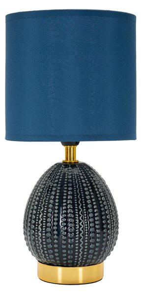 Lampada da comodino elegante con base blu e decorazioni in rilievo irregolari FLAVI BLUE Dimensioni � 15x h 30,5 cm Lampada E-27 Attacco con filo FILO paralume colore blu