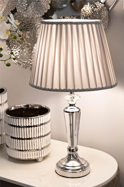 Lampada da tavolo in metallo argentato e vetro Dimensioni � 30x h 56 cm Lampada E-27 Attacco con filo FILO paralume in velluto crema