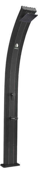 Elegante Doccia Solare In Alluminio Ella Colore Nero Con Fascia Centrale Colore Legno 20x20x h 224 cm - peso 7,7 kg con Lava piedi da 40 Lt max temperatura 35 gradi colore Nera RAL9004