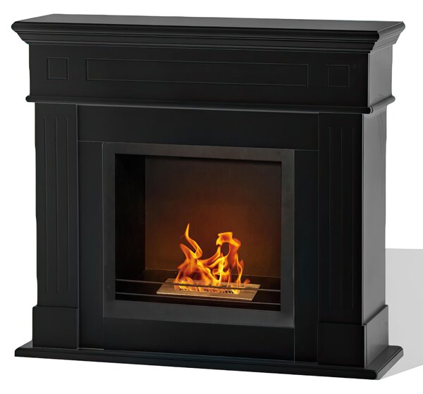 Camino a bioetanolo biocamino da terra Cambridge in legno Nero 110x37x102h Ideale per ambienti fino a 90 mt quadrati