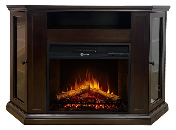 Camino elettrico caminetto da terra ad angolo MADISON in legno Noce L126 x P78 x H83