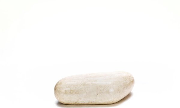 Tavolino Sasso Medium Linea Stone Decor E5, 98x52xh27 cm, colore Beige, Base in Pietra Fossile White Agata, Struttura Interna in Compensato Marino