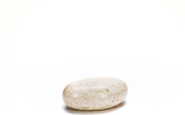 Tavolino Sasso Small Stone Decor E5, 75x50xH27 cm, Finitura Beige, Base in Pietra Fossile White Agata, Struttura Interna in Compensato Marino