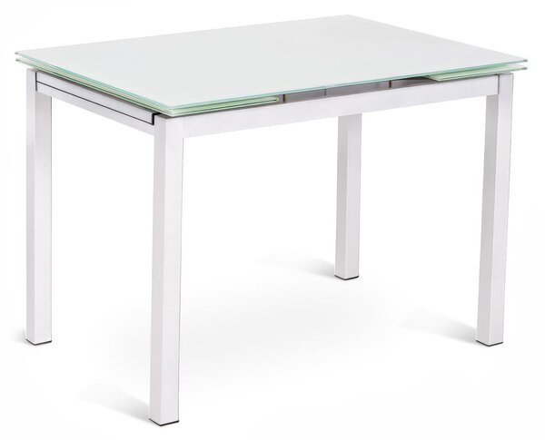Tavolo Allungabile Baud Kitchen & Living 80x130 200xH75 cm, Bianco, Vetro Temperato e Metallo
