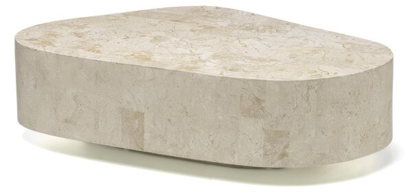 Tavolino Trapezio Linea Stone Decor E5, 100x52xH28 cm, colore Beige, Base in Pietra Fossile White Agata, Struttura Interna in Compensato Marino
